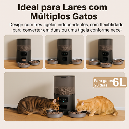 Newpet Alimentador Automático para Gatos e Cães com 3 Tigelas