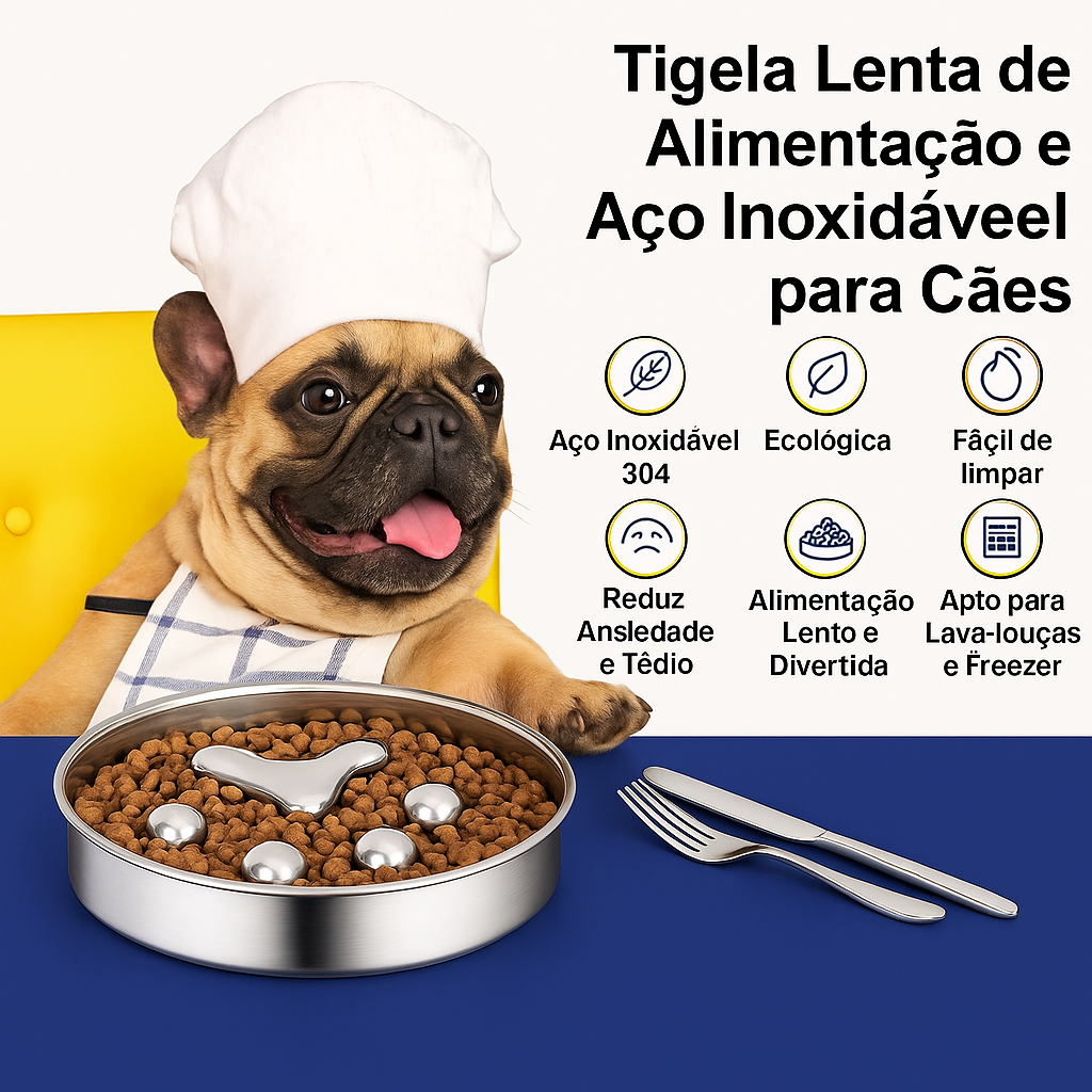 Tigela Lenta Inoxidável para Cães – Antiasfixia