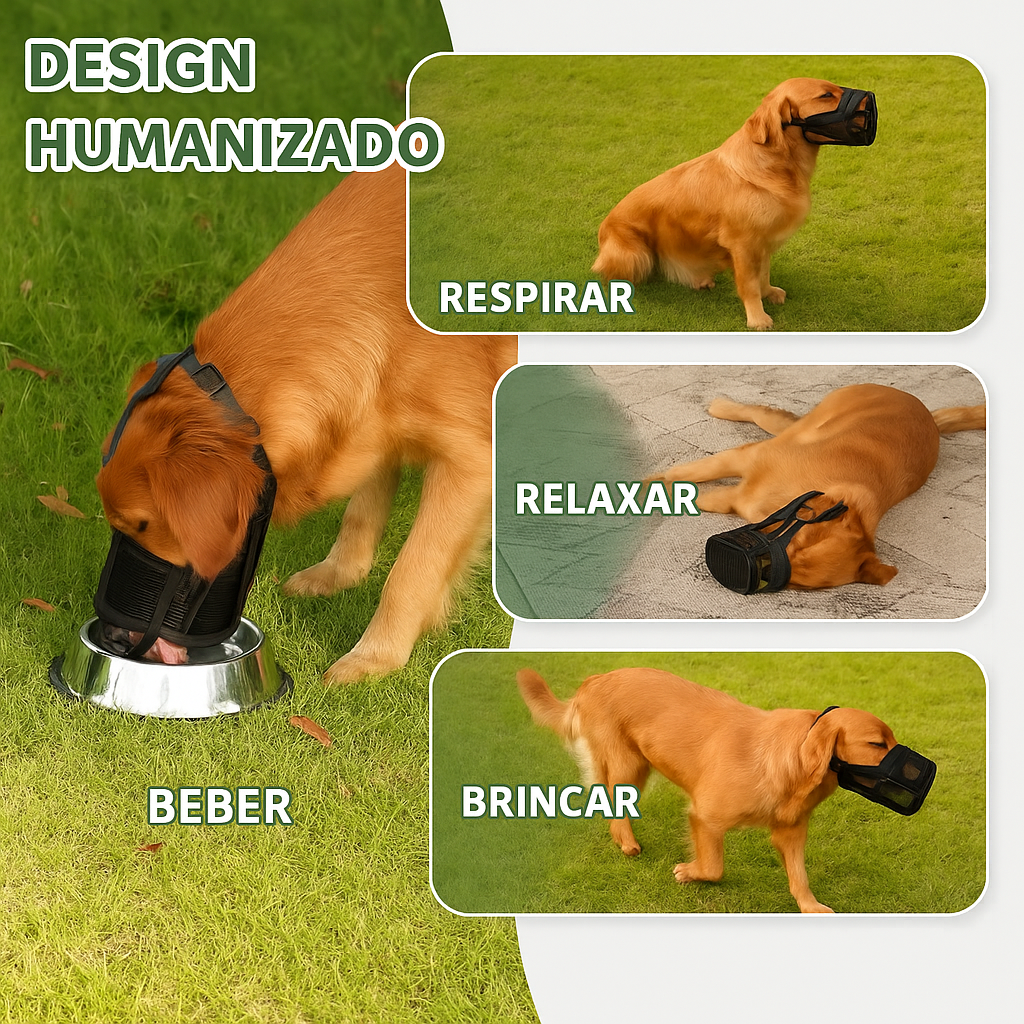Focinho Respirável Ajustável para Cachorro | Antimordida Verão