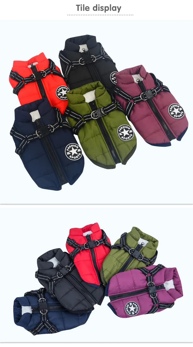 Jaqueta de Inverno p/ Cães com Arnês | Forrada e Impermeável