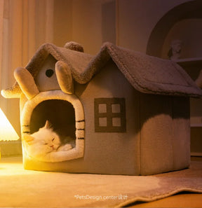 Casa de Luxo Dobrável p/ Pets com Tapete Quente Removível
