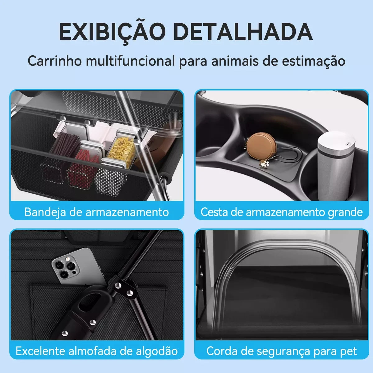 Carrinho Dobrável para Cães e Gatos – Leve, Confortável e Seguro