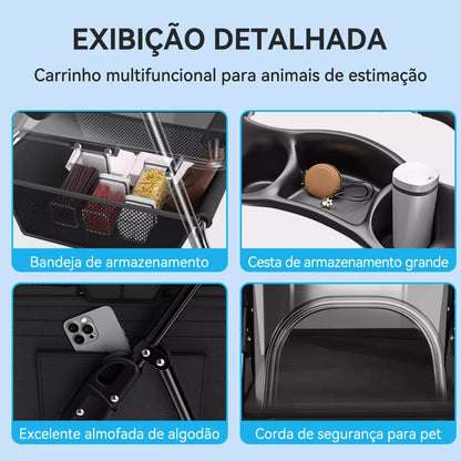 Carrinho Dobrável para Cães e Gatos – Leve, Confortável e Seguro