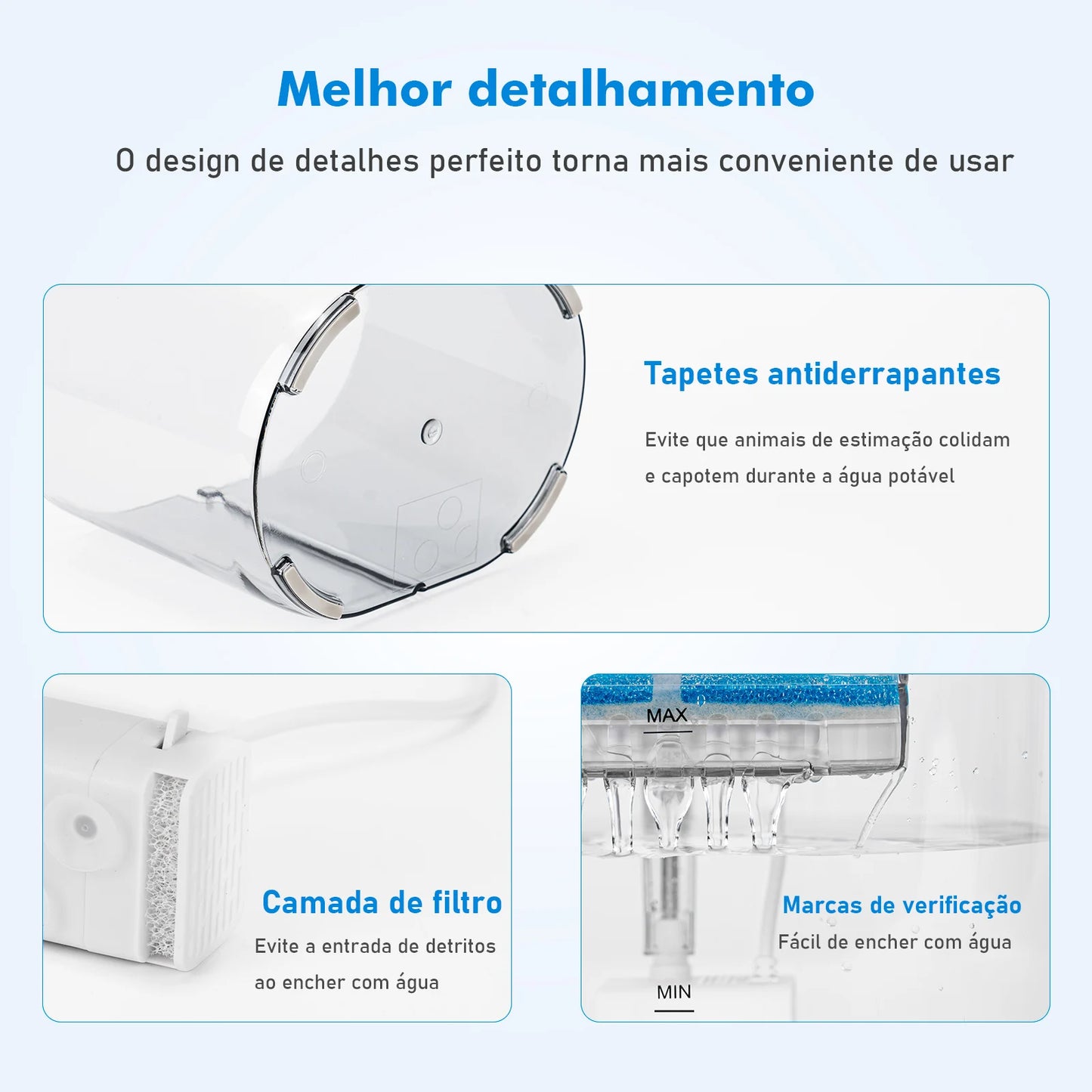 Fonte de Água Silenciosa para Gatos e Cães com Filtro Automático