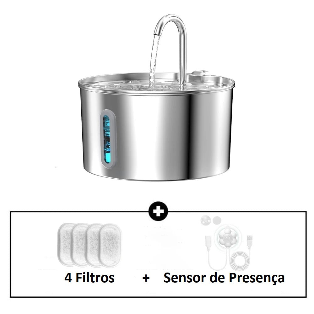 Fonte de Água Automática 2.2L Inox para Pets