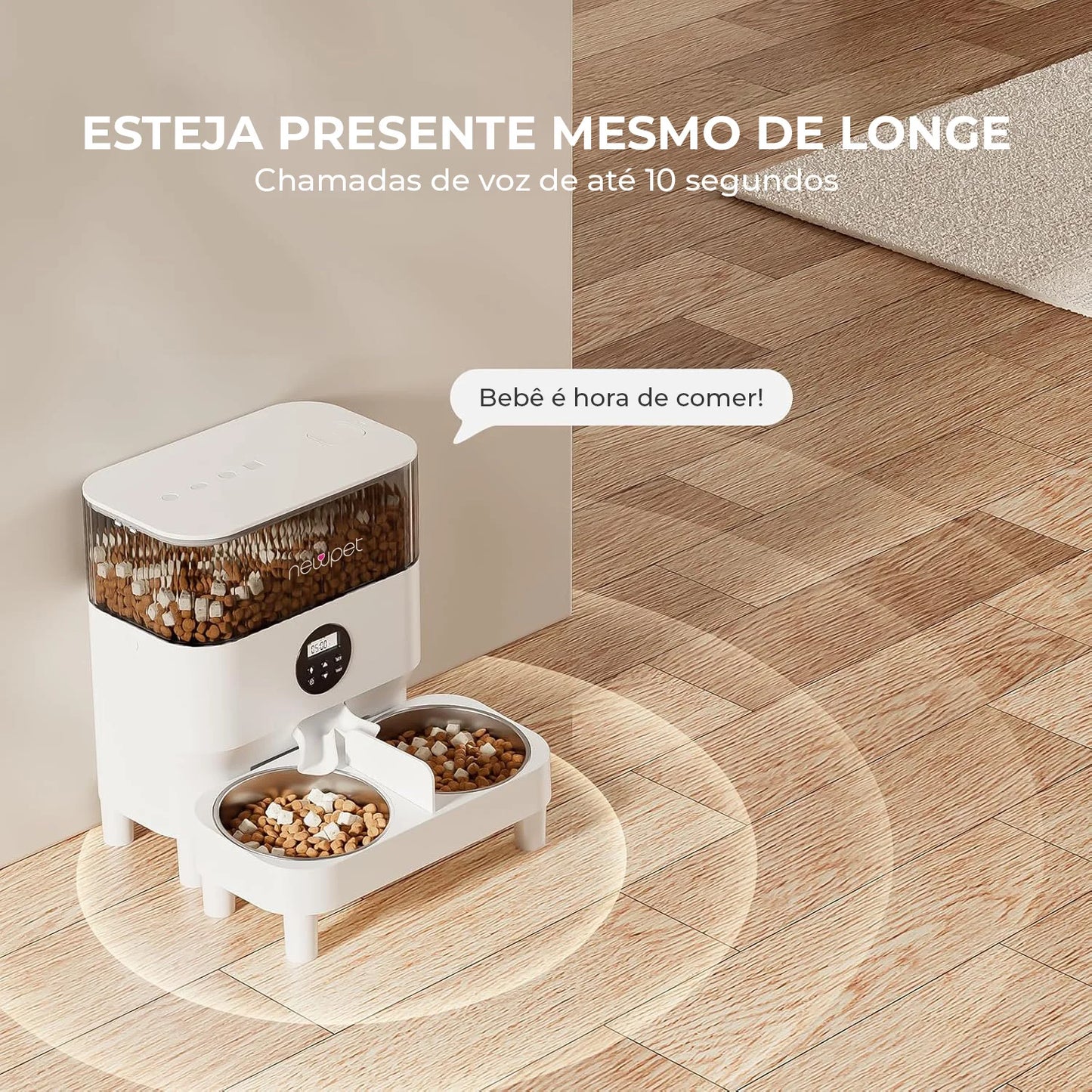 Newpet Dispensador Automático Ração Pet com APP WiFi e Tigelas Duplas