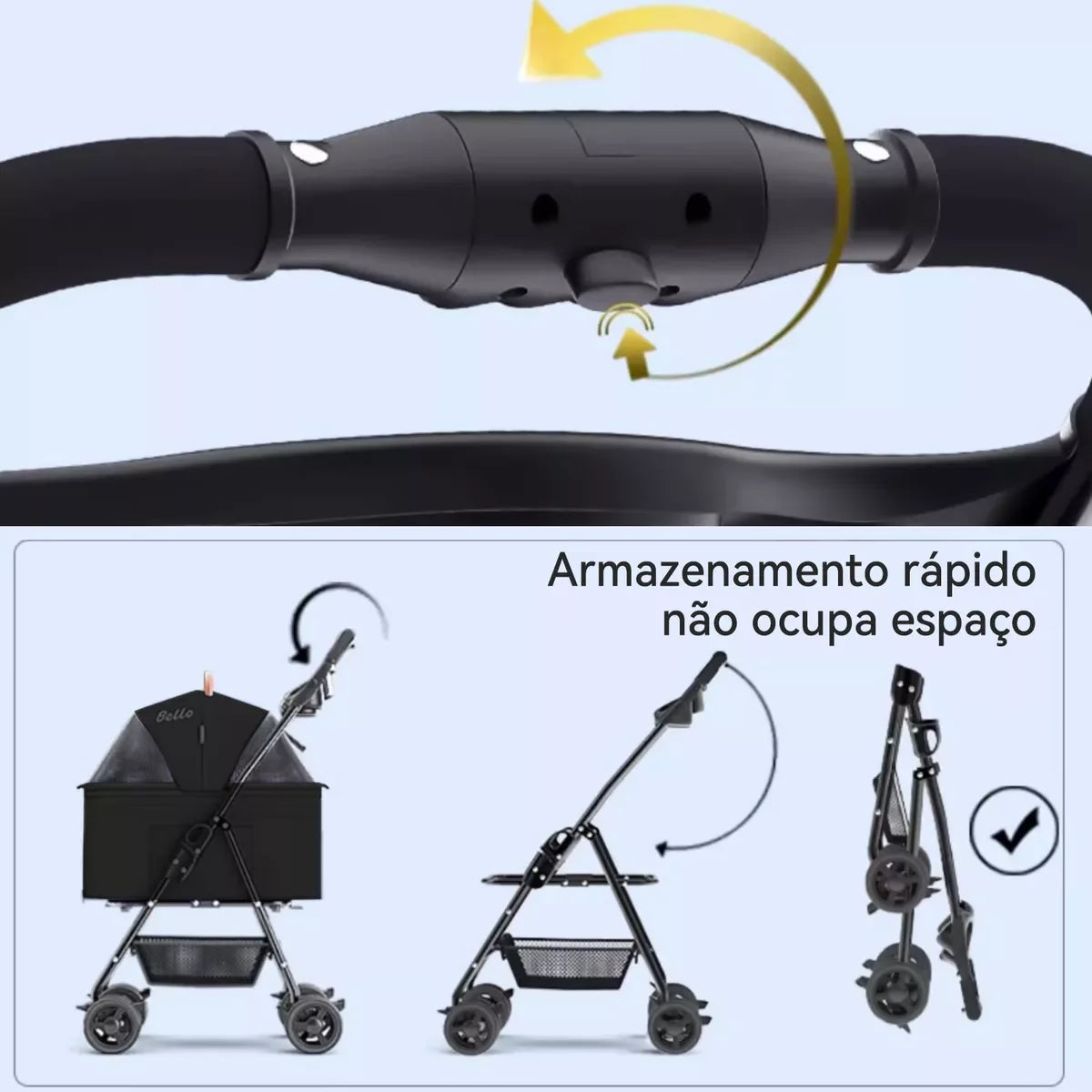 Carrinho Dobrável para Cães e Gatos – Leve, Confortável e Seguro