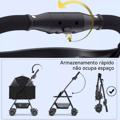 Carrinho Dobrável para Cães e Gatos – Leve, Confortável e Seguro