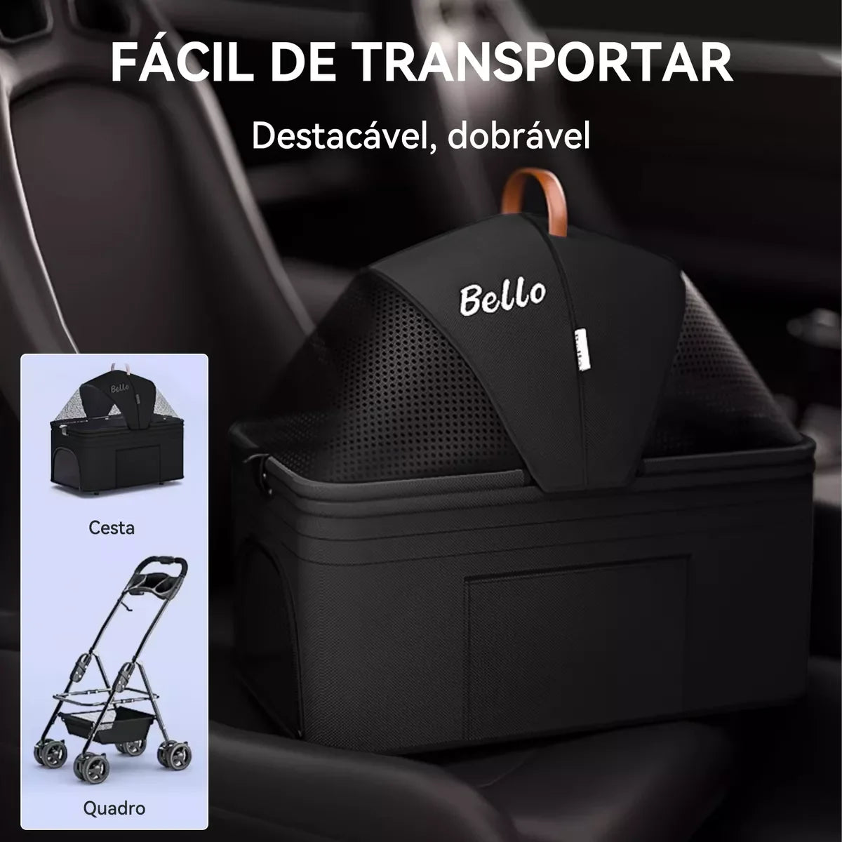 Carrinho Dobrável para Cães e Gatos – Leve, Confortável e Seguro