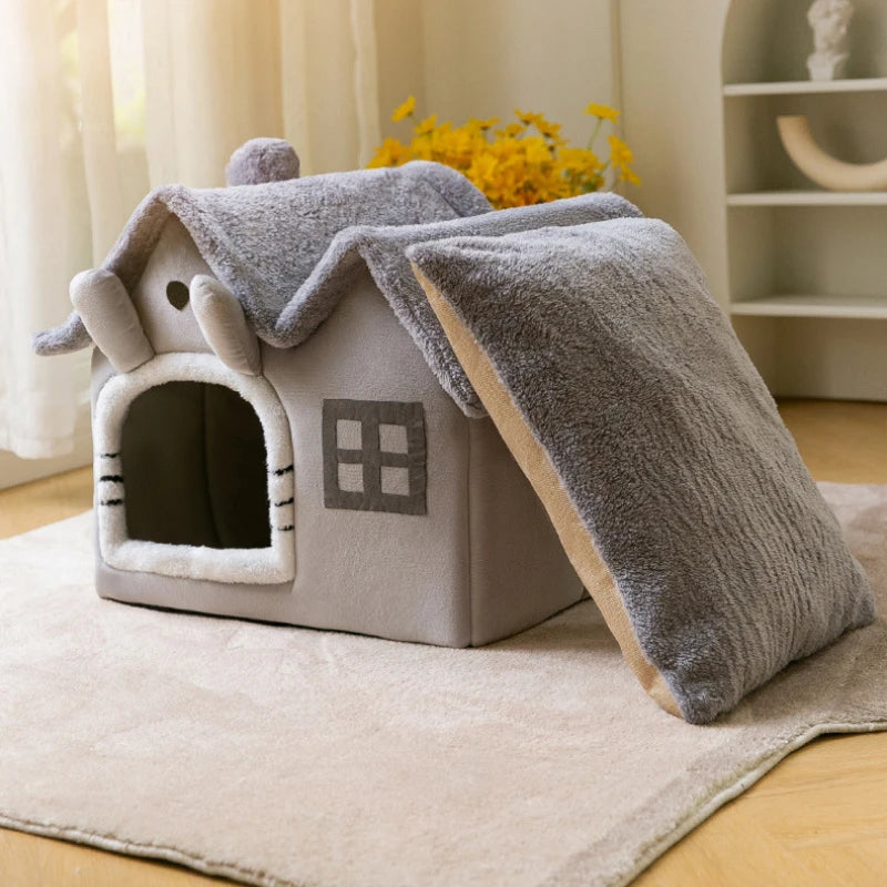 Casa de Luxo Dobrável p/ Pets com Tapete Quente Removível