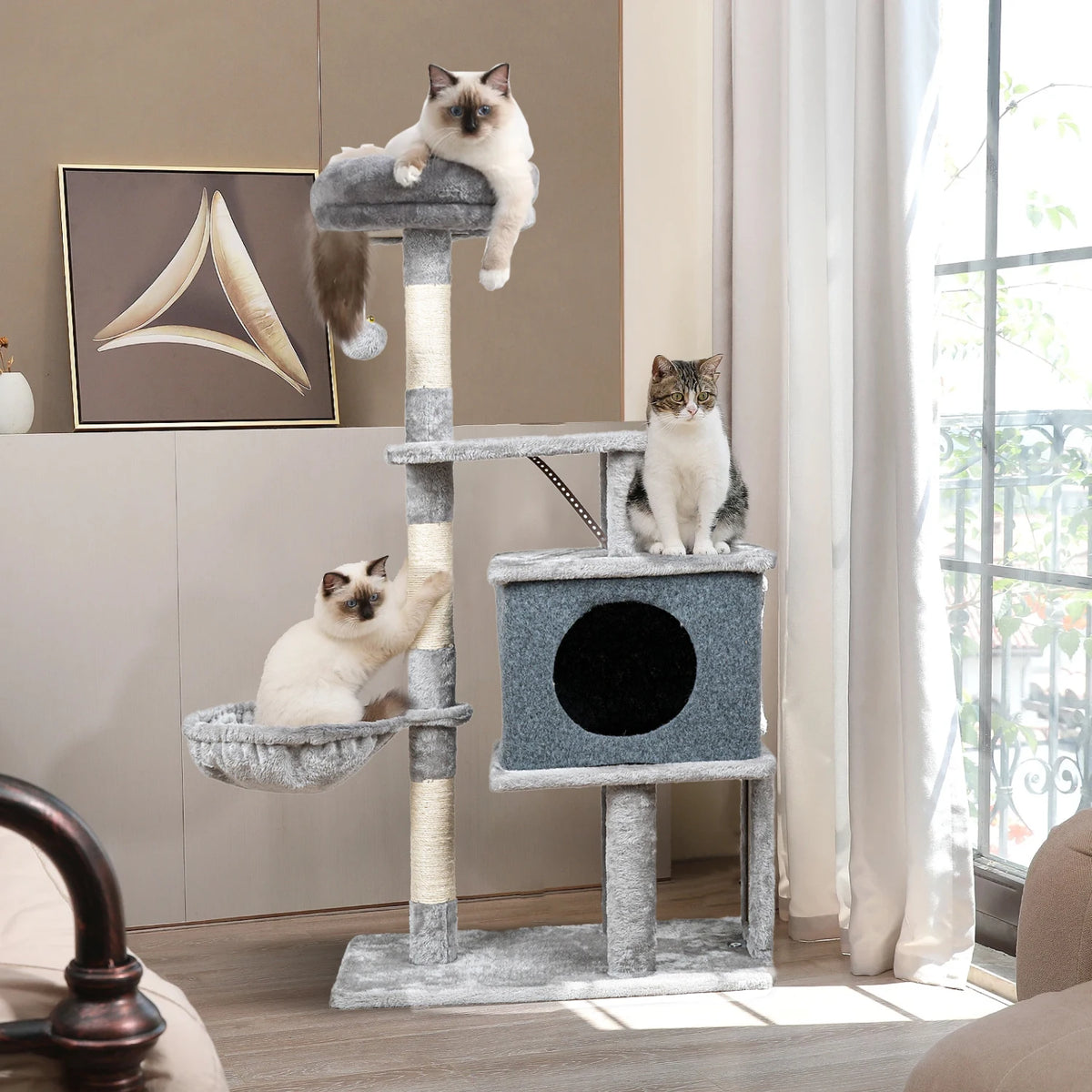 Árvore de Gato Newpet 112cm com Toca, Arranhador e Ninho