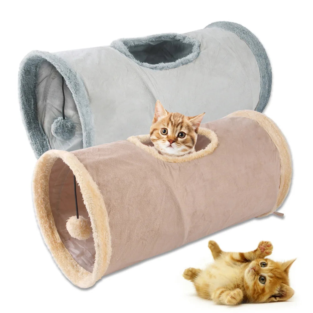 Túnel Dobrável de Camurça para Gatos e Filhotes – Inverno