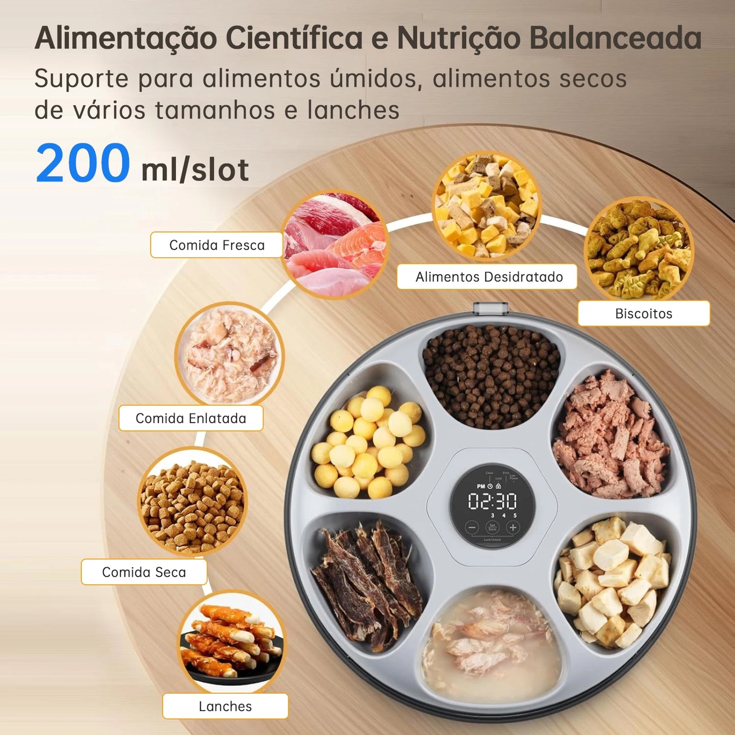Alimentador Automático 6 Refeições com Timer e Controle
