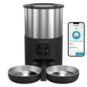 Alimentador Duplo Automático WiFi para Gatos e Cães 4L com Tigelas de Aço Inoxidável