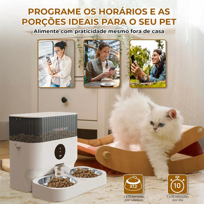 Newpet Dispensador Automático Ração Pet com APP WiFi e Tigelas Duplas