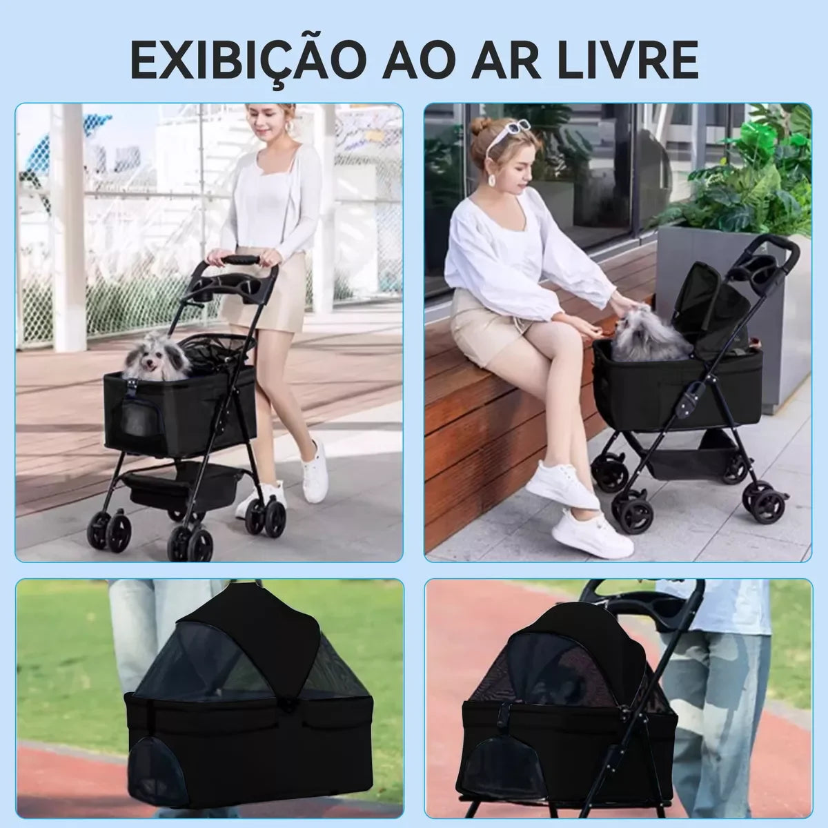 Carrinho Dobrável para Cães e Gatos – Leve, Confortável e Seguro