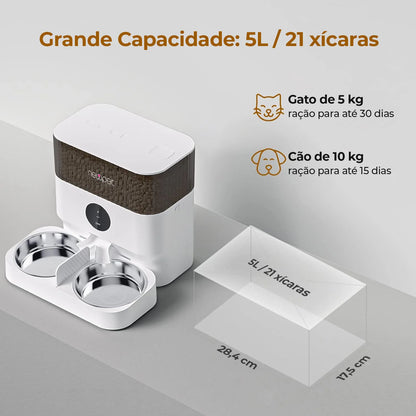 Newpet Dispensador Automático Ração Pet com APP WiFi e Tigelas Duplas