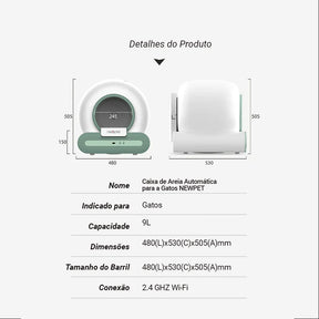 Caixa de Areia Automática 65L para Gatos com APP