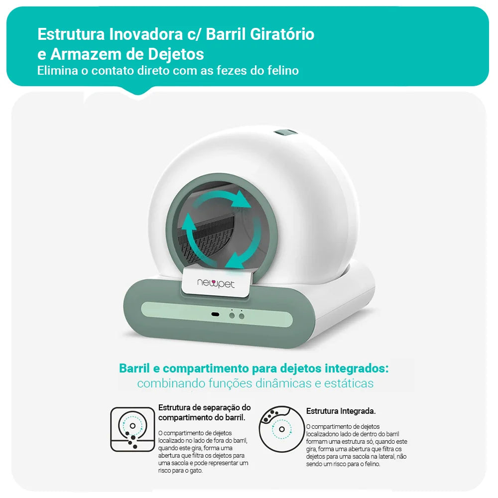 Caixa de Areia Automática 65L para Gatos com APP