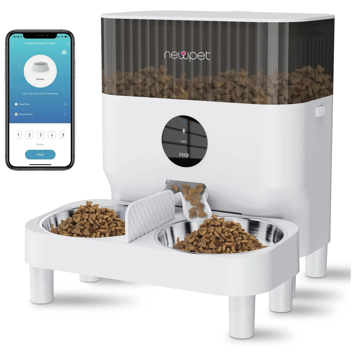 Newpet Dispensador Automático Ração Pet com APP WiFi e Tigelas Duplas