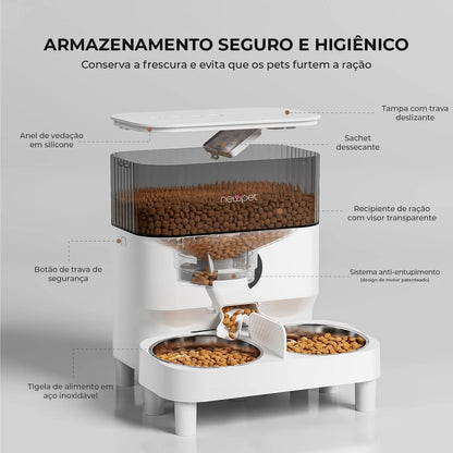 Newpet Dispensador Automático Ração Pet com APP WiFi e Tigelas Duplas