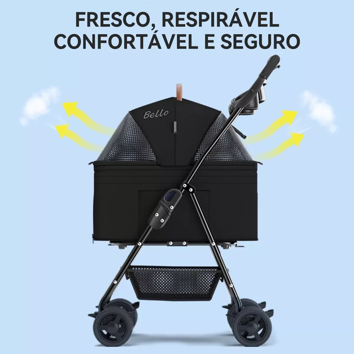 Carrinho Dobrável para Cães e Gatos – Leve, Confortável e Seguro
